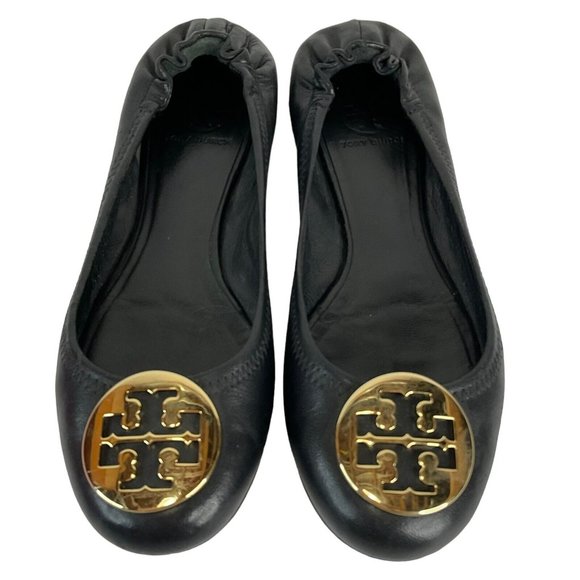 Tory Burch Shoes Womens Size 7.5 Black Minnie Travel Ballet Flat Napa Leather - Picture 9 of 16